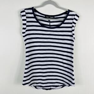 White House Black Market Top XS Striped Slub White Navy Blue Cotton Modal